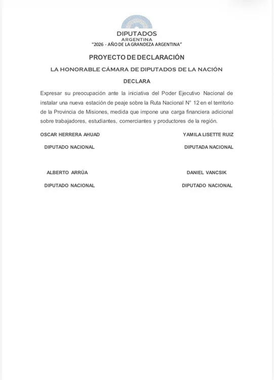 Peaje. Declaración Nación