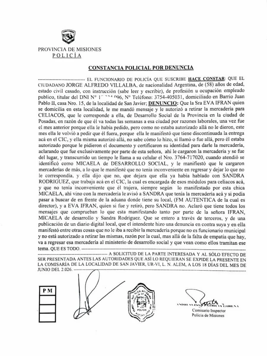 Denuncia Jorge Villalba